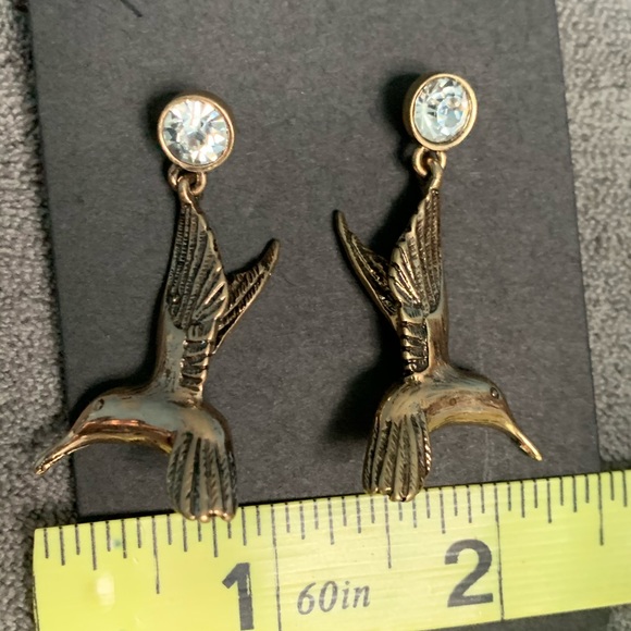 Golden Hummingbird Drop Earrings new - Picture 8 of 10